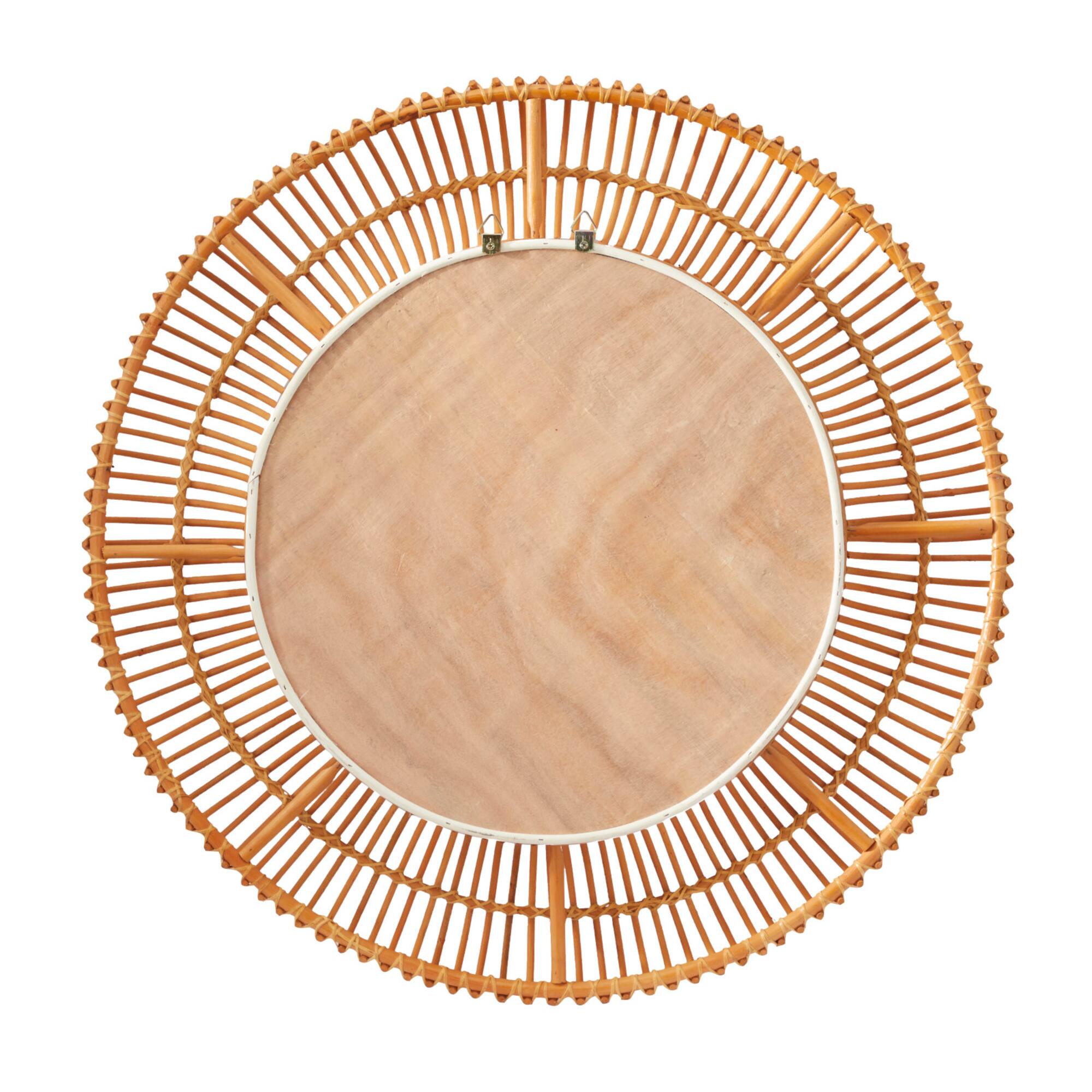 Brown Rattan Bohemian Wall Mirror, 39" x 4" x 39"
